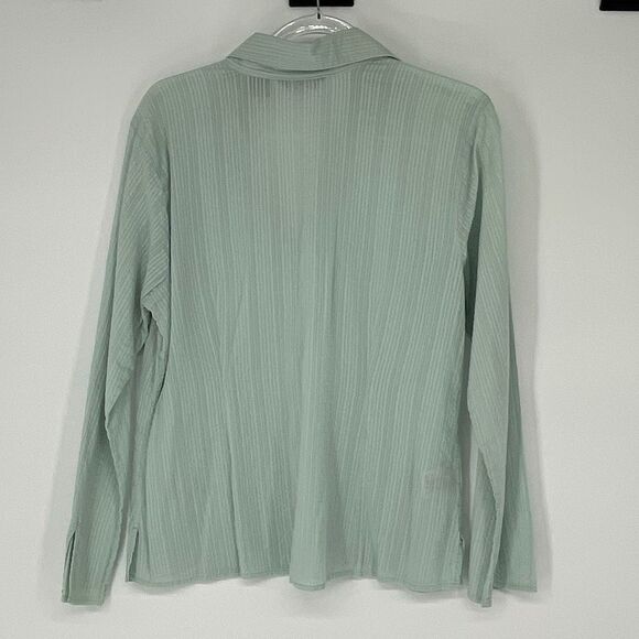 EDDIE BAUER Women’s Long Sleeve Top L Green Textured Cotton Split Neck Button - Picture 9 of 12